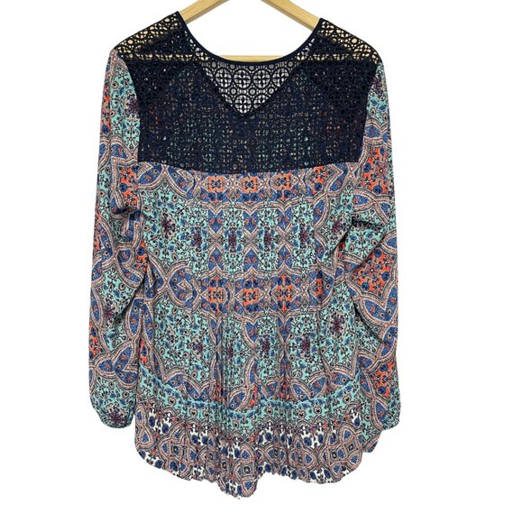 Daniel Rainn DR2 Crochet Tunic Top Womens Size L Blue High Low Pleated Blouse - Picture 7 of 13